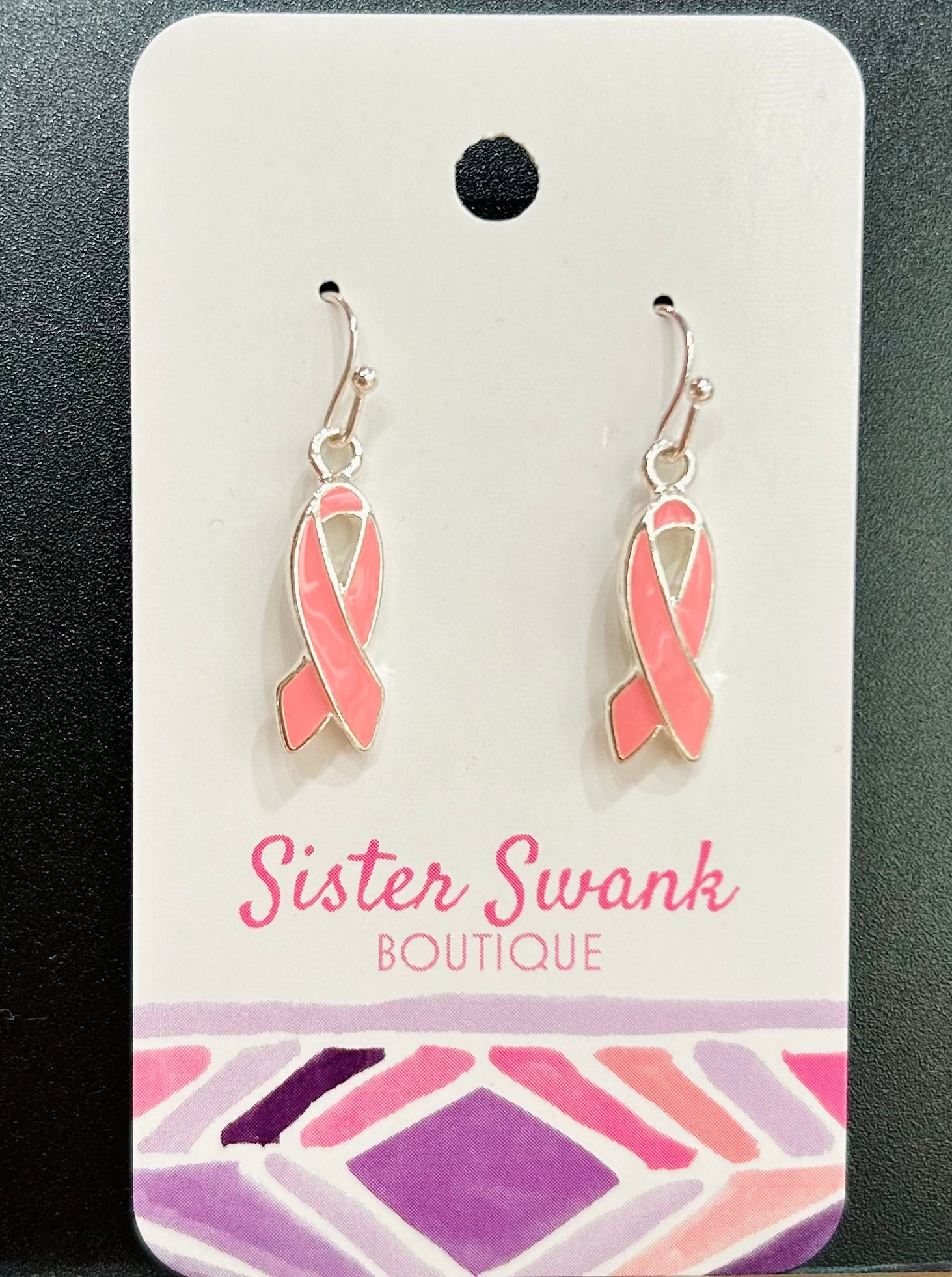 Pink Ribbon Drop Earrings