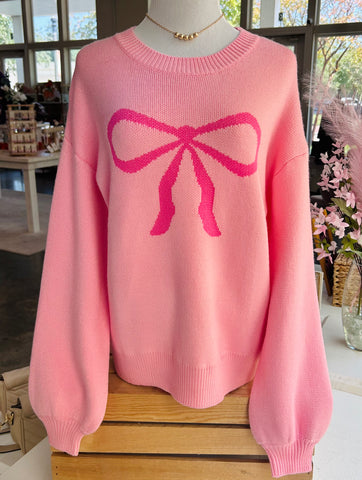 Just A Girl Bow Sweater - Pink