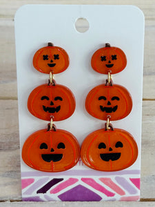 Linked Glitter Jack-o'-Lantern Drop Earrings