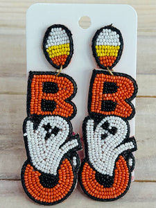 Beaded BOO Ghost Drop Earrings