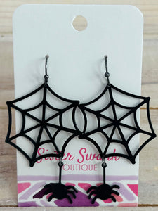 Spider Web Dangle Earrings - Black