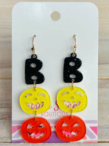 "BOO" Pumpkin Dangle Earrings