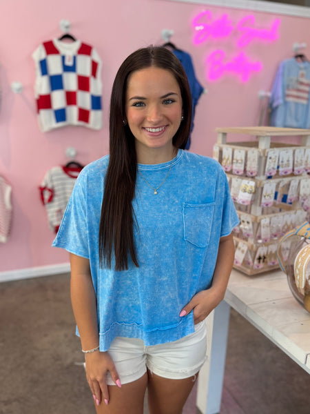 Washed Away Oversized Top - Blue