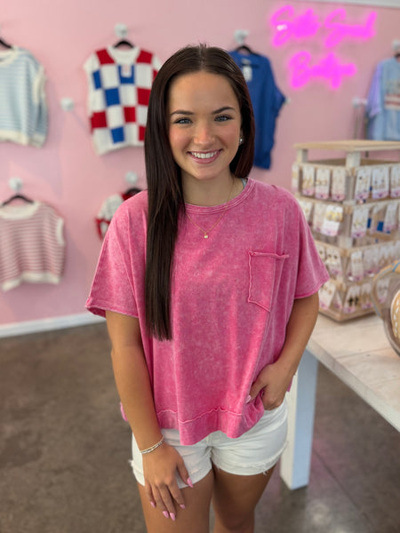 Washed Away Oversized Top - Pink