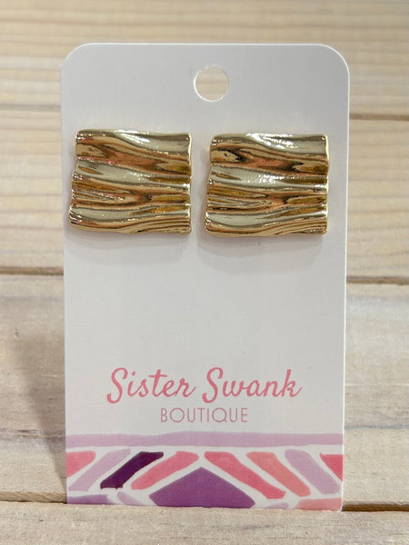 Ribbed Wave Studs - Gold