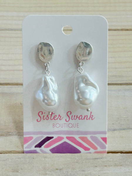 Pearl Gleam Drop Earrings - Silver