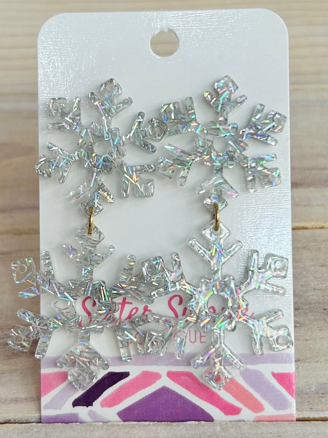 Linked Acetate Snowflake Drop Earrings - Silver