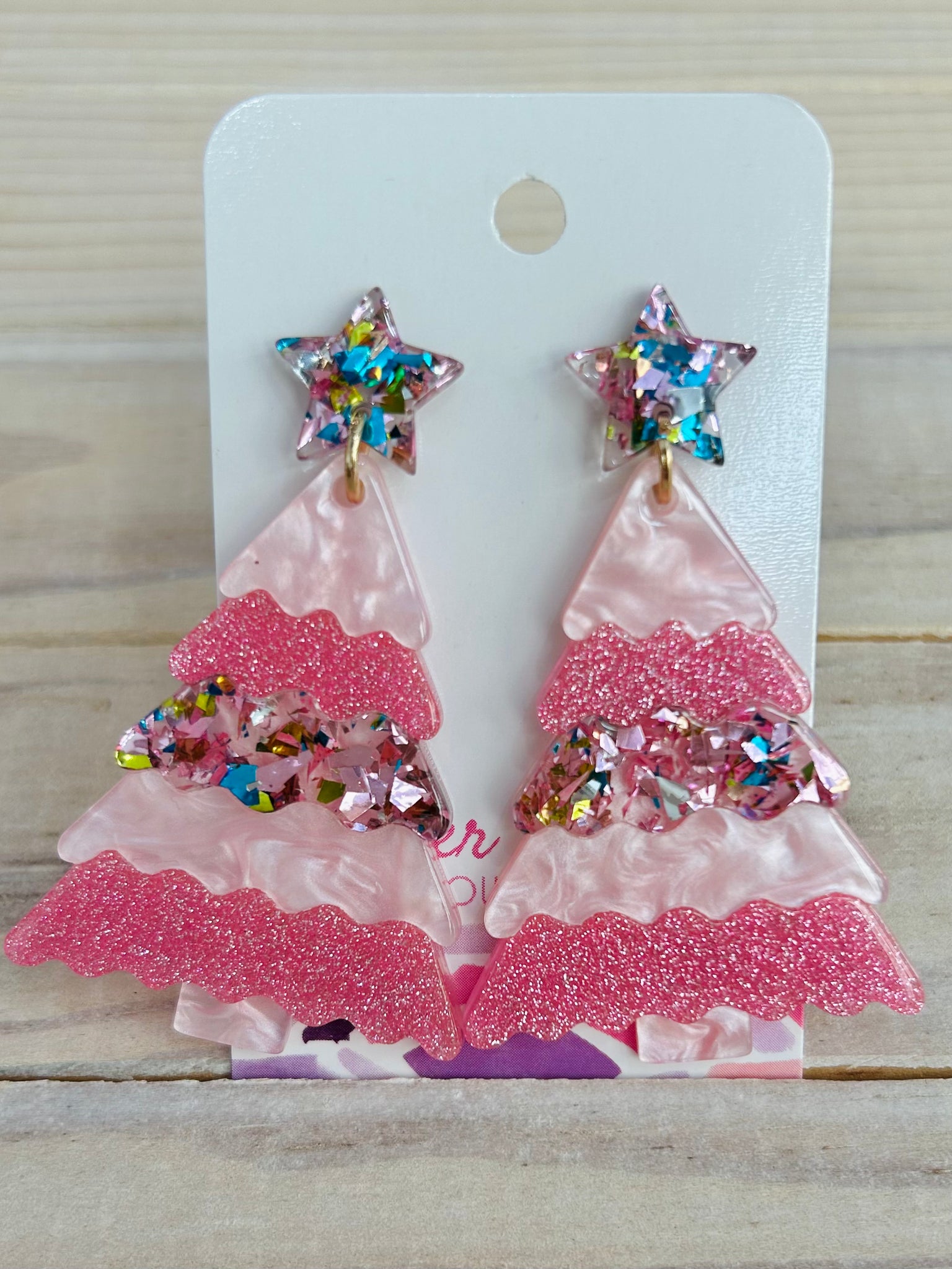 Glitter Accented Christmas Tree Drop Earrings