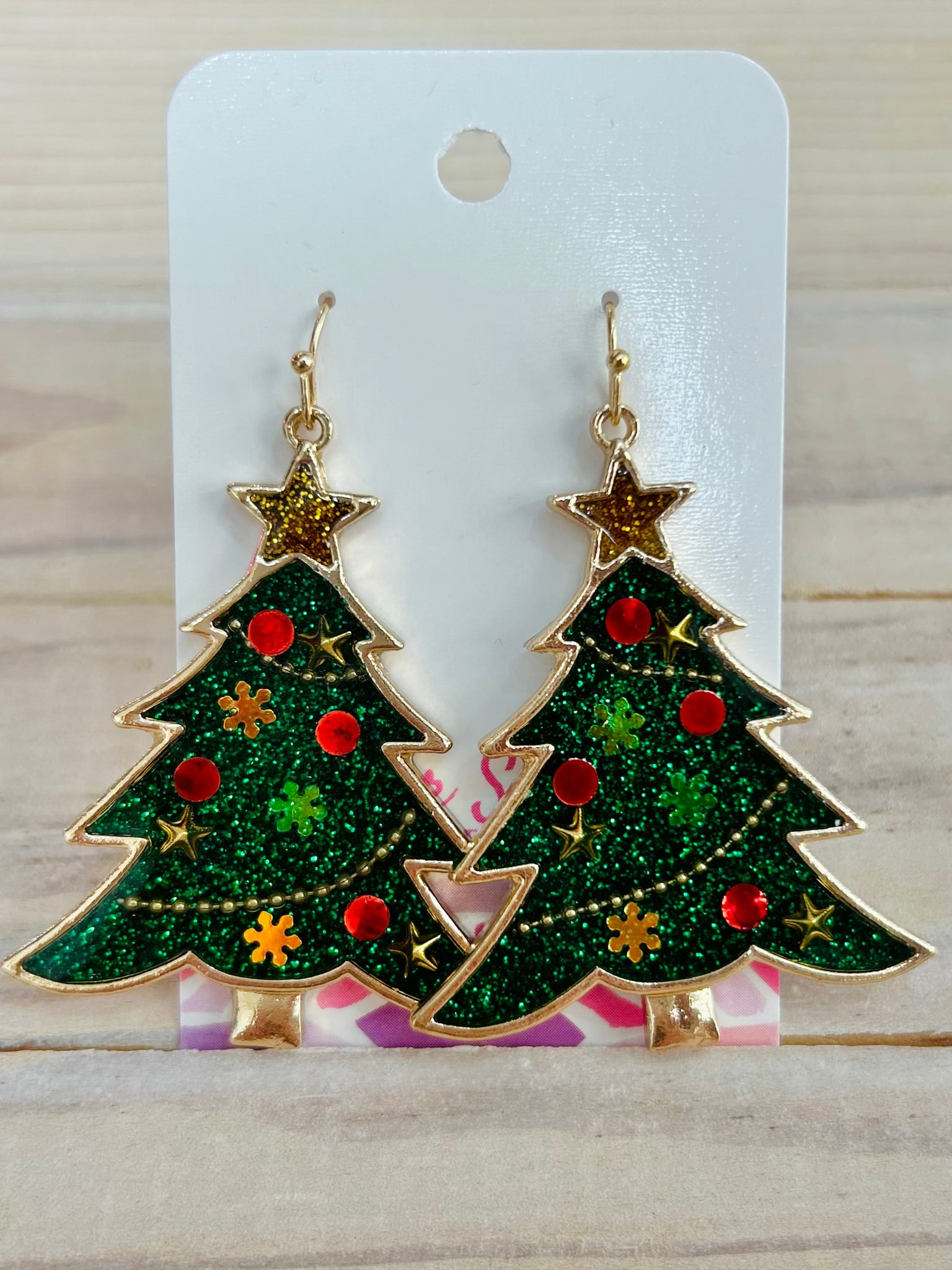 Metal Glitter Christmas Tree Drop Earrings