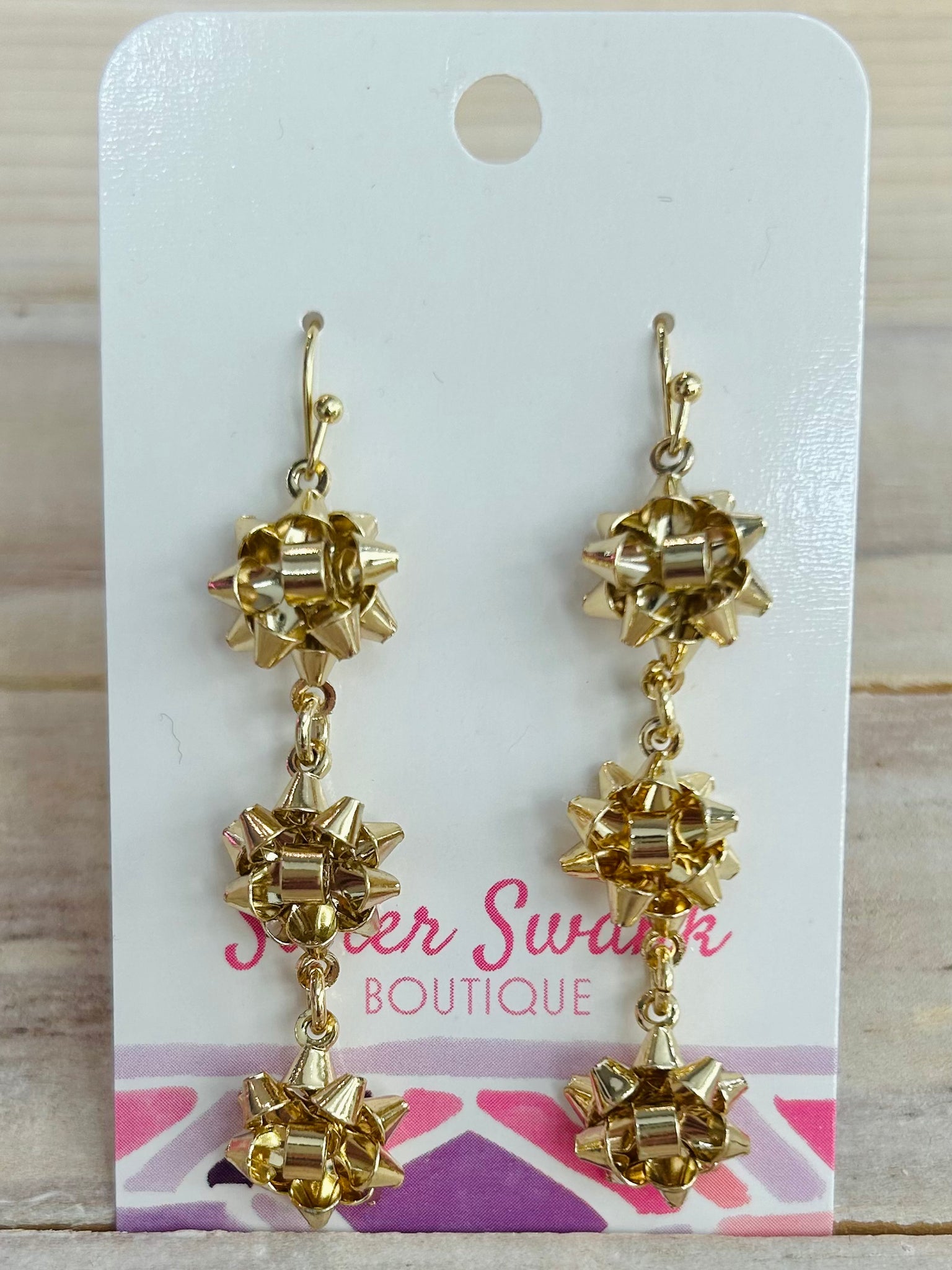 Gift Bow Drop Earrings - Gold