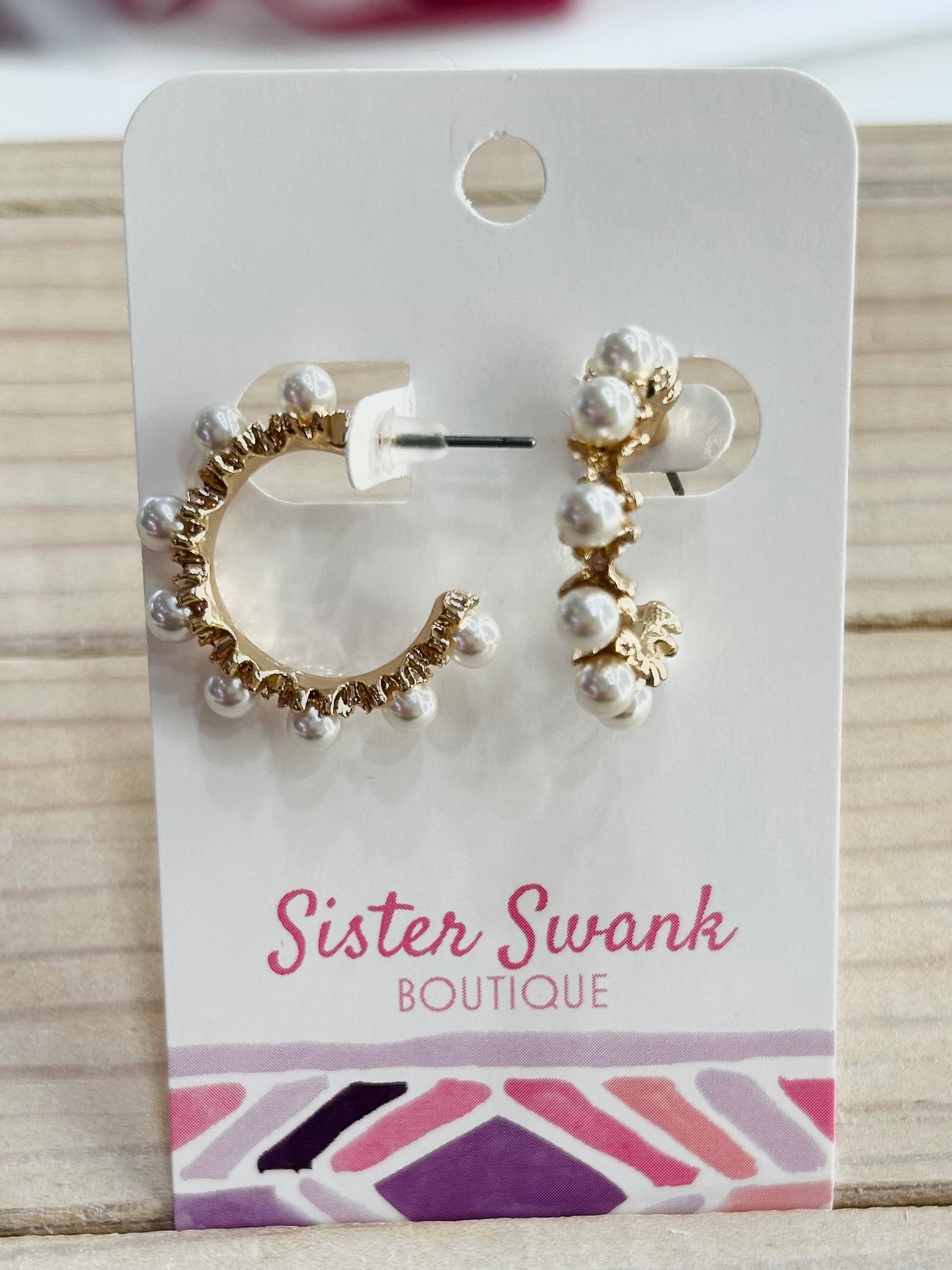 Metal Hoop Earrings with Pearl Details