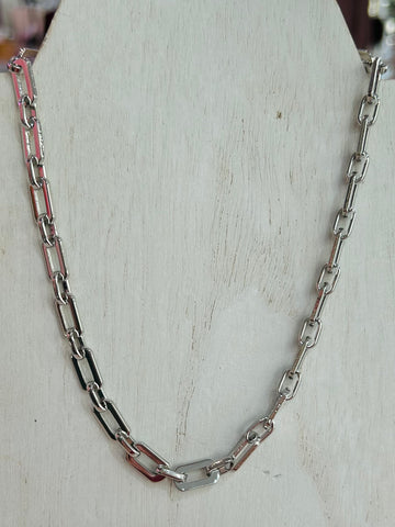 Simple Pressed Chain Link Necklace - Silver