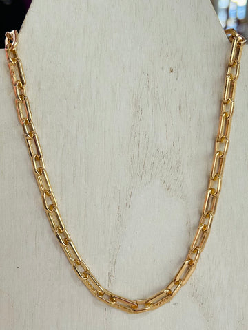 Simple Pressed Chain Link Necklace - Gold