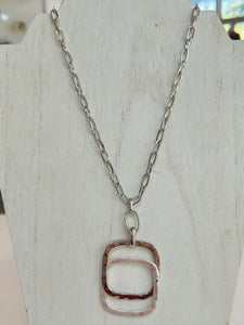 Long Necklace with Geometric Pendant - Silver