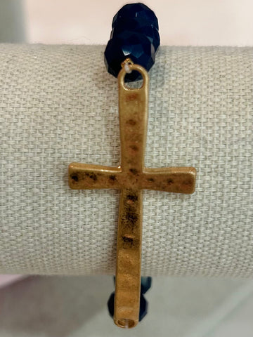 Beaded Cross Stretch Bracelet - Navy