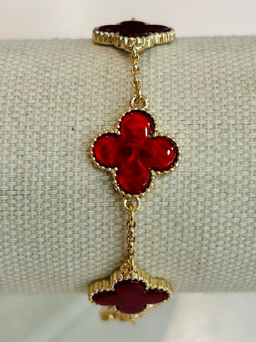 Linked Clover Bracelet - Red