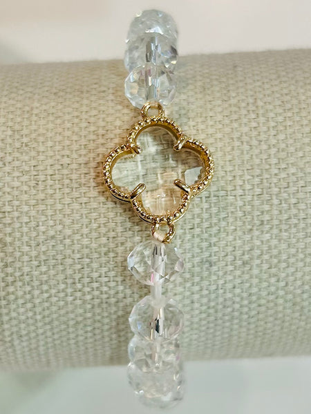 Clover Beaded Stretch Bracelet - Crystal