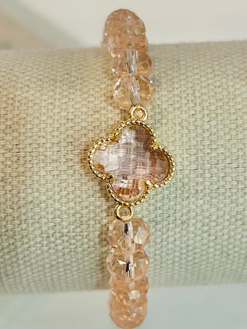 Clover Beaded Stretch Bracelet - Light Rose