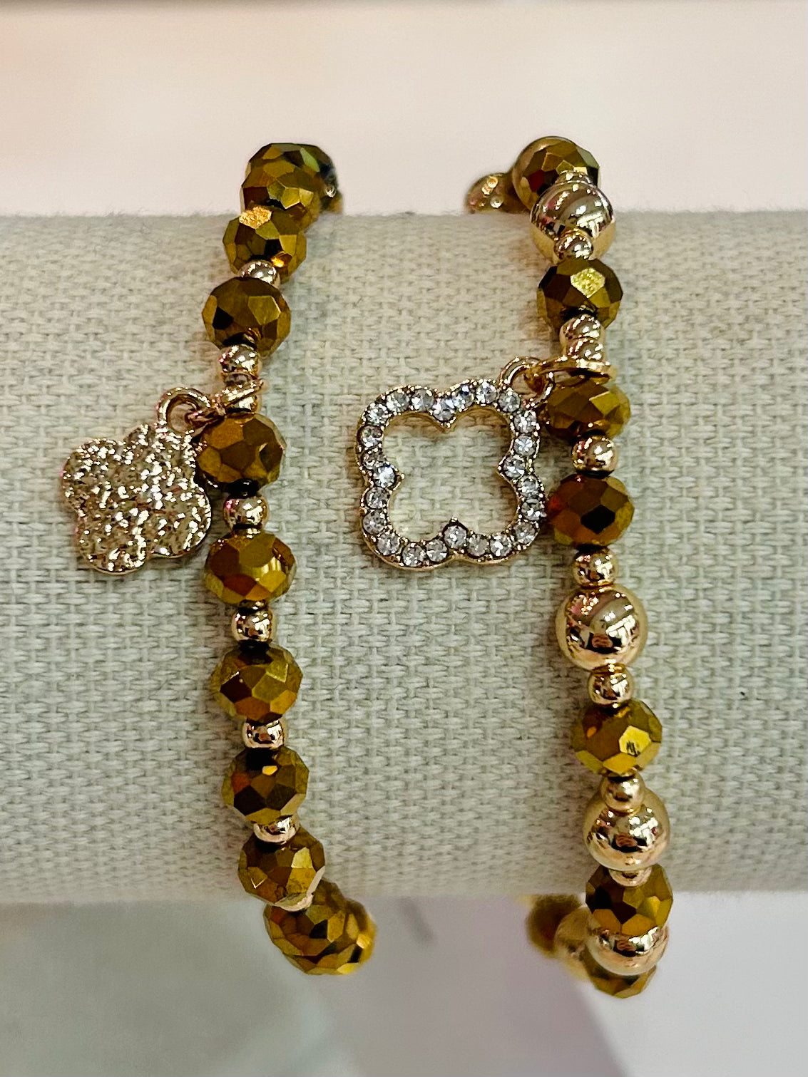 Clover Beaded Stretch Bracelet Set - Gold