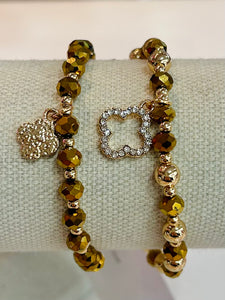 Clover Beaded Stretch Bracelet Set - Gold