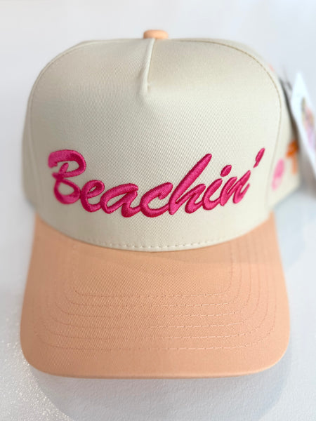 "Beachin" Embroidered Cap - Peach