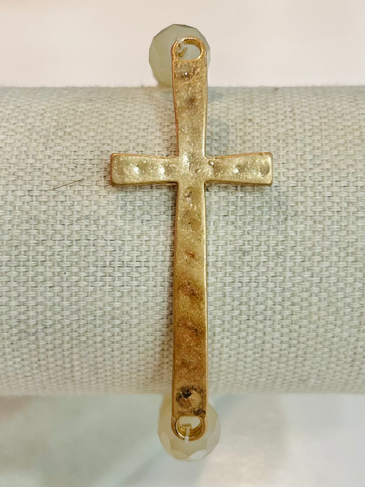 Beaded Cross Bracelet - Cream