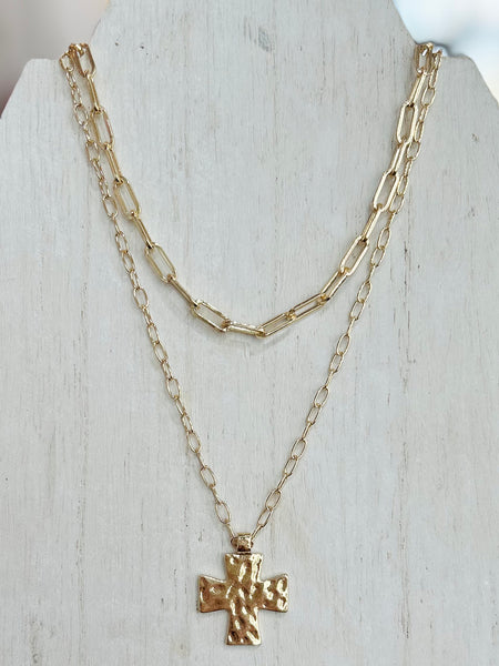 Layered Cross Necklace - Gold