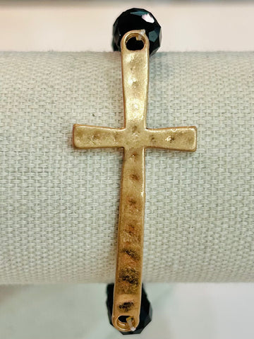 Beaded Cross Stretch Bracelet - Black