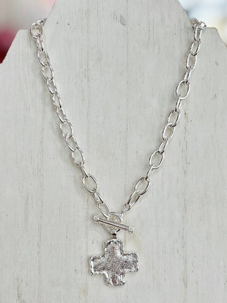 Cross Your Heart Necklace - Silver