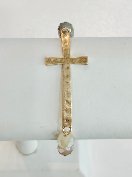 Beaded Cross Stretch Bracelet - Light Multi