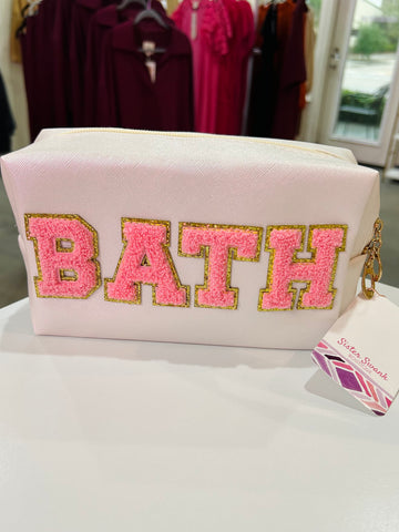 White "Bath" Patch Letter Makeup Pouch