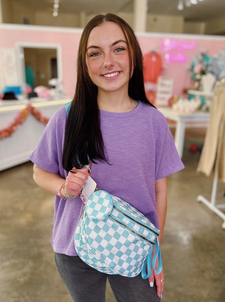 The Go Anywhere Crossbody Bag - Blue Checker