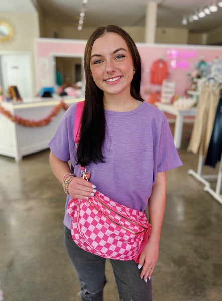The Go Anywhere Crossbody Bag - Pink Checker