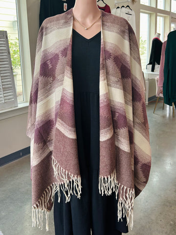 Soft Knit Stripe Kimono - Burgundy