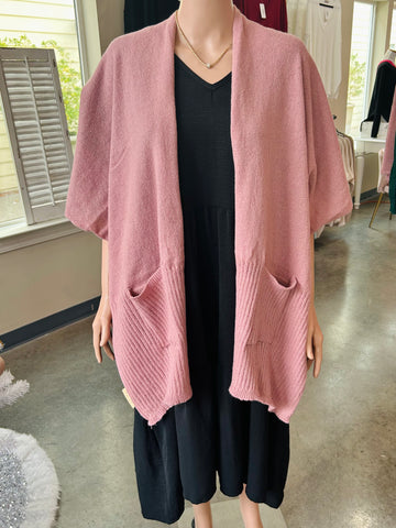 Soft Knit Kimono with Pockets - Pink