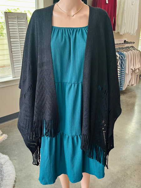 Solid Color Knit Kimono - Black