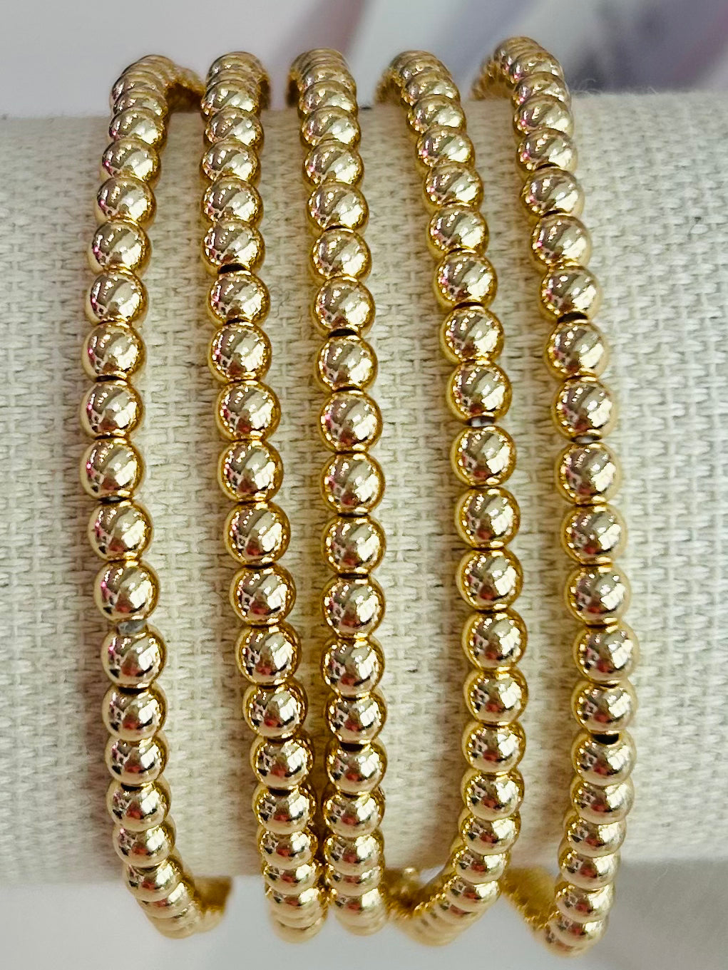 Trendy Beaded Stretch Bracelet Set - Gold