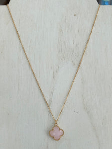 Dainty Crystal Clover Pendant Necklace - Pink