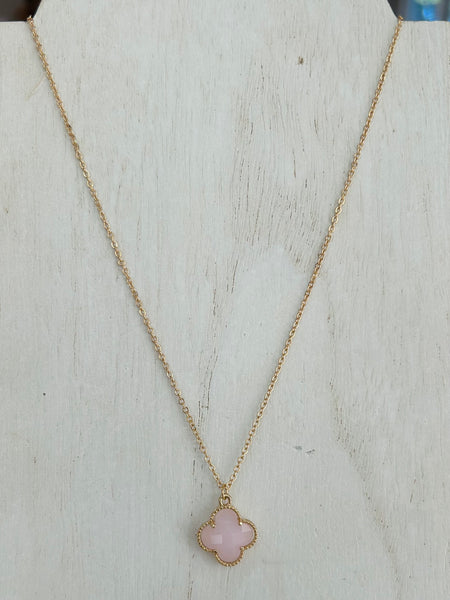 Dainty Crystal Clover Pendant Necklace - Pink