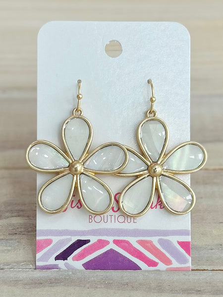 Pearlescent Flower Drop Earrings