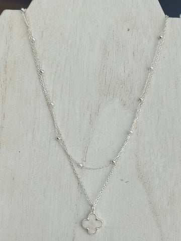 Clover Pendant Layered Necklace - Silver