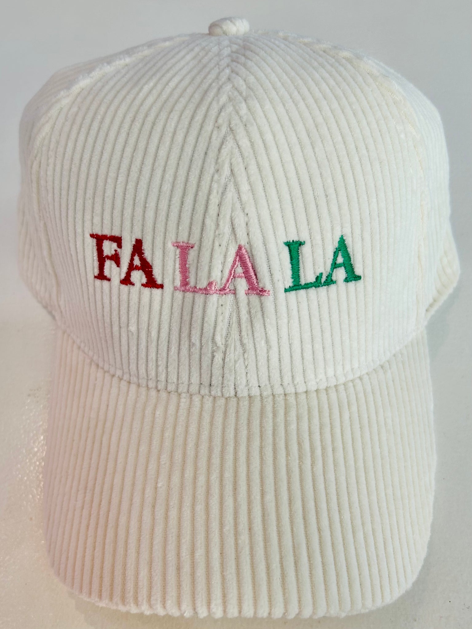 'FA LA LA' Corduroy Baseball Cap  - White