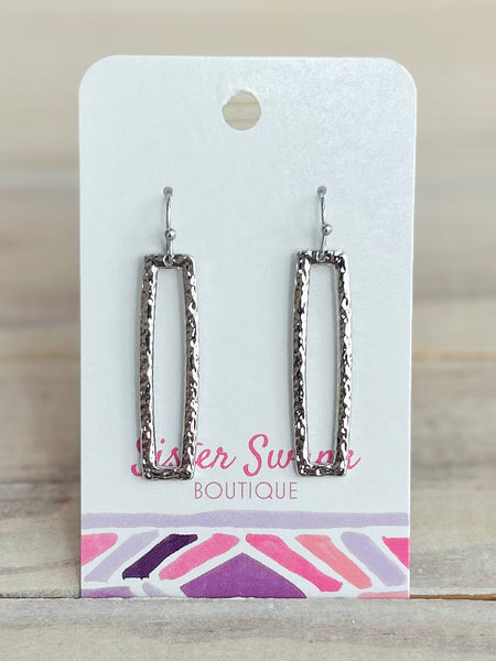 Hammered Metal Rectangle Drop Earrings - Silver