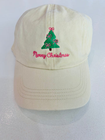 Bow Christmas Tree Baseball Cap - Beige