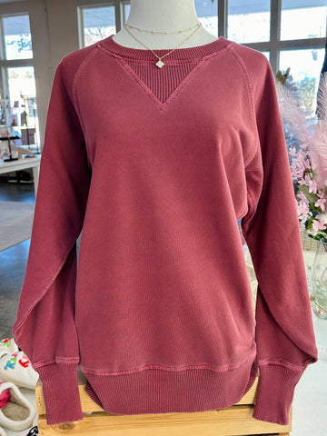 Play It Cool Washed Pullover - Cabernet