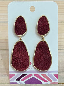 Leather Geometric Drop Earrings - Red