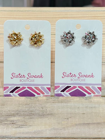 Metal Christmas Bow Stud Earrings