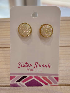 Round Druzy Stud Earrings - White