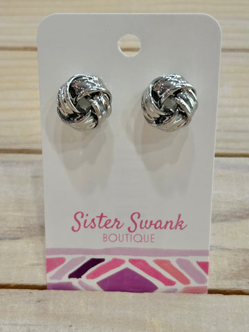 Metal Infinity Knot Stud Earrings - Silver