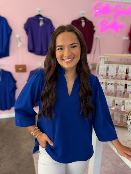 Ruffled Romance Blouse - Royal Blue